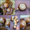 Fresh hazelnuts and honey, collage