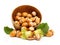 Fresh hazelnuts in wooden pot