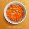 Fresh and Healthy Carrot Ribbon Salad on wooden background