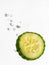 Fresh healthy cucumber in water with air bubbles