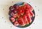 Fresh healthy fruits : peaches, nectarines and watermelon on the table