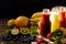 Fresh and Healthy Juices Fruits. Various freshly squeezed fruits and vegetables juices