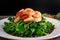 Fresh Healthy Prawns black rice salad on white plate