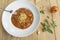 Fresh homecook spaghetti on wooden table