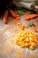 Fresh homemade conchiglie pasta with carrots