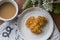 Fresh Homemade Cornflake Cookie on the Table, Traditional Crispy Crunchy Snack with Coffee