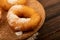 Fresh homemade doughnuts with powdered sugar. Close-up Selective focus