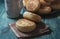 Fresh homemade English muffins with butter. Breakfast