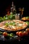 Fresh Homemade Italian Pizza, freshly prepared pizza, baked with herbs and vegetables