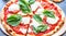 Fresh Homemade Italian Pizza Margherita with buffalo mozzarella and basil, AI Generative Illustration Graphic Design Art Icon