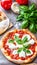 Fresh Homemade Italian Pizza Margherita with buffalo mozzarella and basil, AI Generative Illustration Graphic Design Art Icon