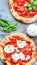 Fresh Homemade Italian Pizza Margherita with buffalo mozzarella and basil, AI Generative Illustration Graphic Design Art Icon