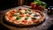 Fresh homemade Italian pizza margherita with mozzarella and basil. Generative AI