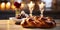 Fresh homemade single one challah bread on table, for shabbat dinner