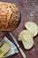 Fresh homemade yeast-free bread made from whole grain rye flour