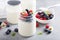 Fresh homemade yogurt in small jars