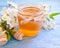 Fresh honey blossoming delicious nutrition healthy cherry on wooden background