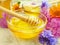 Fresh honey flower calendula health product summer delicious on concrete background