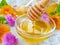 Fresh honey flower concrete background health refreshment