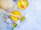 Fresh honey, natural delicious iris flower heath spring on concrete background