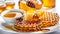 Fresh honeycombs with honey on a white plate, isolated on a white background,