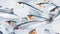 Fresh Horse Mackerel, trachurus on Ice. Seafood background. Generative AI