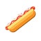 Fresh hot dog with tasty sauces isolated cartoon illustration