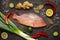 Fresh ingredients to cook fish, red snapper, leak, lime, lemon,