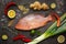 Fresh ingredients to cook fish ,red snapper, leak, lime, lemon,