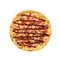 Fresh italian classic bacon pizza on wooden desk isolated on white background. Tasty popular pizza topping in American-style