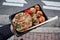 Fresh japanese okonomiyaki and takoyaki as street food in Osaka