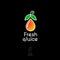 Fresh juice logo. Organic health drink or detox emblem. Orange drop like a fruit.