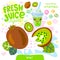 Fresh juice organic glass cute kawaii character. Kiwi tropical exotic yogurt smoothies cup. Vector illustration.