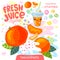 Fresh juice organic glass cute kawaii character. Tangerines citrus tropical exotic yogurt smoothies cup. Vector illustration.