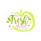 Fresh juice original logo template, apple juice label, eco product element, colorful hand drawn vector Illustration