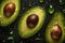 Fresh and juicy avocados on a black background,The benefits of avocados for a healthy diet,Generative AI