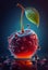 Fresh juicy cherries with water drops on dark light background. Generative AI