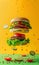 fresh juicy hamburger with beef meat, grilled cheeseburger with onion and tomato, classic american fast food burger