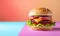 fresh juicy hamburger with beef meat, grilled cheeseburger with onion and tomato, classic american fast food burger