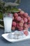 Fresh juicy lychee fruit on a glass plate. Organic leechee sweet fruit with litchy juice. Organic lychee fruit concept