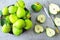 Fresh juicy pears in a bowl. Halves of pears in a bowl.