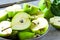 Fresh juicy pears in a bowl. Halves of pears in a bowl.