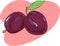 Fresh juicy red violet plum fruit with bright green leaf isolate