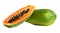 Fresh juicy ripe papayas on white