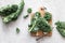 Fresh kale curly leaves, superfood