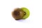 Fresh Kiwi Slice Half Cut Fruit Green Seeds Radial Texture Detail Isolated White Background Round Circle