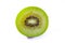 Fresh Kiwi Slice Half Cut Fruit Green Seeds Radial Texture Detail Isolated White Background Round Circle