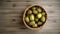 Fresh Kiwis in the basket. A basket with a handle with Kiwi on a wooden table on a light background.