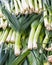 Fresh leeks on display at the market