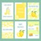 Fresh lemon cards. Lemonade and lemon citric juice with sliced and fresh fruits. Vector retro template